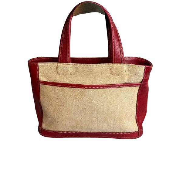Coach 6121 Bleecker Satchel Linen Canvas & Red Leather Tote Bag*Vintage 1999 - Picture 1 of 16